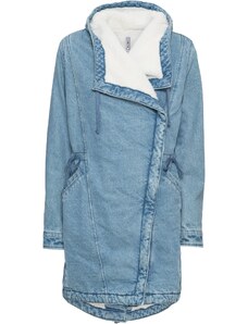bonprix Džínsový kabát s kožušinkou, farba modrá, rozm. 32