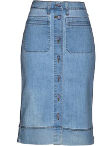 bonprix Džínsová sukňa na gombičky, farba modrá, rozm. 42