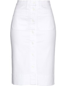 bonprix Džínsová sukňa na gombičky, farba biela