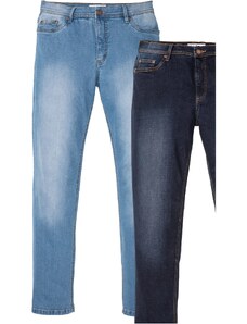 bonprix Strečové džínsy, Regular Fit, rovné, 2 ks v balení, farba modrá