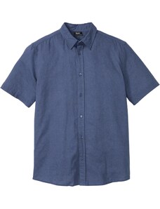 bonprix Košeľa s krátkym rukávom, plátený podiel, farba modrá