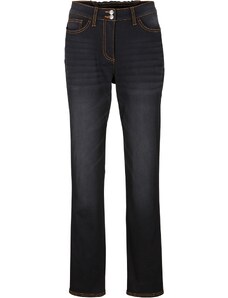 bonprix Termo džínsy rovné s push up efektom a pohodlným lemom, farba čierna