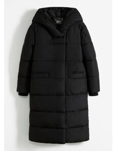 bonprix Vatovaný kabát, oversize, s kapucňou, z recyklovaného polyesteru, farba čierna, rozm. 40