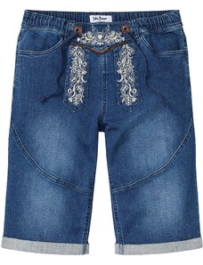 bonprix Strečové džínsové bermudy s výšivkou, Regular Fit, farba modrá