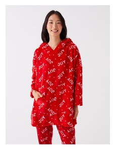 LC Waikiki Dámske plyšové pyžamové tričko s dlhým rukávom s kapucňou a vianočným motívom