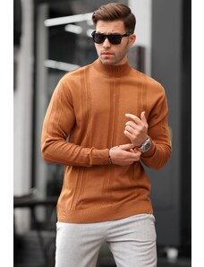 Madmext Light Brown Turtleneck Patterned Sweater 6825