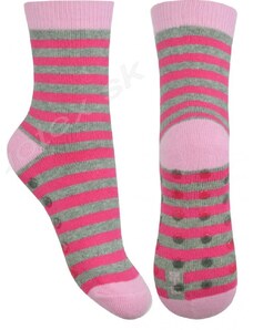 CNB Detské protišmykové termo ponožky Pásik ružový