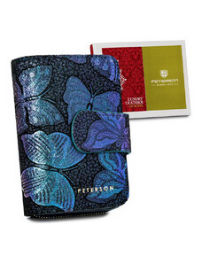 Peterson Menšia dámska modro-fialová kožená peňaženka s motýlikmi