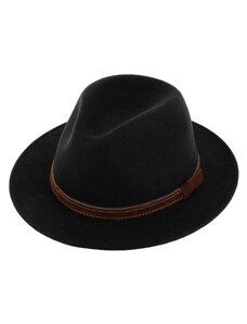 Fiebig - Headwear since 1903 Cestovný čierny nepremokavý vlnený klobúk od spoločnosti Fiebig s menšou krepovanou čiapkou a ušnými klapkami