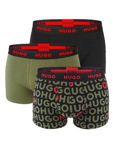 HUGO - boxerky 3PACK cotton stretch army green combo with red logo - limitovaná fashion edícia (HUGO BOSS)