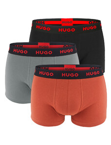 HUGO - boxerky 3PACK cotton stretch black & brick color combo with red logo - limitovaná fashion edícia (HUGO BOSS)