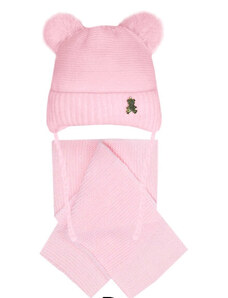 AJS Zimný komplet pre bábätko čiapka ružová + šál, obvod hlavy 40-42 cm
