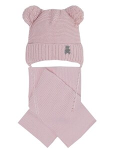 AJS Zimný komplet pre bábätko čiapka staro ružová + šál, obvod hlavy 40-42 cm