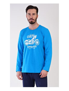 Cool Comics Pánske pyžamo dlhé Motocykel, farba modrá, 100% bavlna