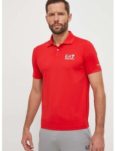 Polo tričko EA7 Emporio Armani pánsky, červená farba, s potlačou
