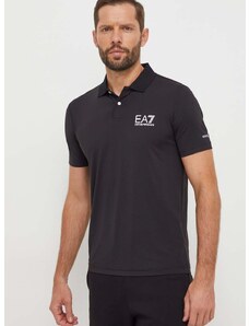 Polo tričko EA7 Emporio Armani pánsky, čierna farba, s potlačou