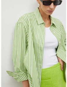 Bavlnená košeľa Samsoe Samsoe LOVA dámska, zelená farba, voľný strih, s klasickým golierom, F23400066