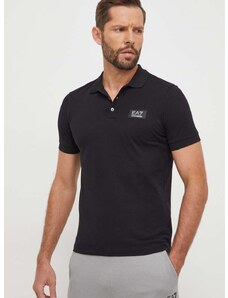 Bavlnené polo tričko EA7 Emporio Armani čierna farba, jednofarebný