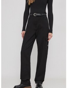 Nohavice Calvin Klein Jeans dámske,čierna farba,rovné,vysoký pás,J20J221297