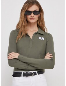Tričko s dlhým rukávom Calvin Klein Jeans dámsky,zelená farba,J20J222556