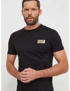 Bavlnené tričko EA7 Emporio Armani pánsky, čierna farba, jednofarebný