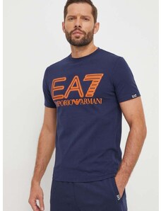 Tričko EA7 Emporio Armani pánsky, tmavomodrá farba, s potlačou