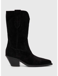 Semišové kovbojské topánky Copenhagen CPH237 dámske, čierna farba, na podpätku