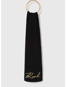 Šál s prímesou vlny Karl Lagerfeld čierna farba, s nášivkou