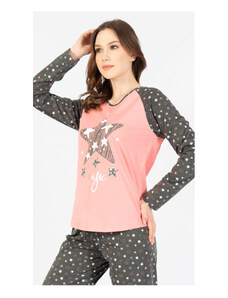 Vienetta Secret Dámske pyžamo dlhé Hviezda, farba lososová, 70% bavlna 30% polyester