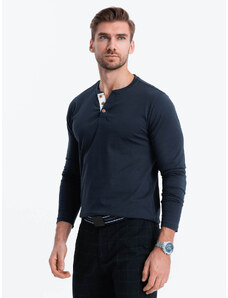 Ombre Clothing Pánske tričko s dlhým rukávom a gombíkmi pri výstrihu - tmavomodré V3 OM-LSCL-0107