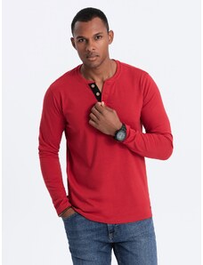 Ombre Clothing Pánske tričko s dlhým rukávom a gombíkmi vo výstrihu - červené V7 OM-LSCL-0107