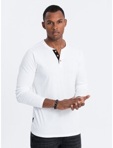 Ombre Clothing Pánske tričko s dlhým rukávom a gombíkmi pri výstrihu - biele V10 OM-LSCL-0107