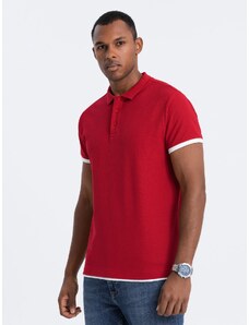 Ombre Clothing Pánska bavlnená polokošeľa - červená V2 OM-POSS-0113