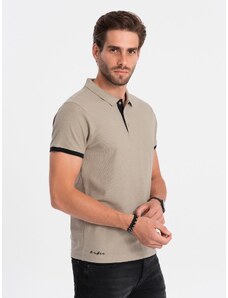 Ombre Clothing Pánske bavlnené polo tričko - svetlohnedé V5 OM-POSS-0113