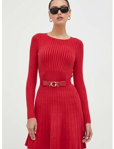 Šaty Guess červená farba, mini, áčkový strih