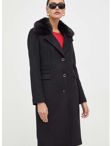Kabát s prímesou vlny Guess čierna farba, prechodný