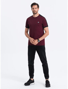 Ombre Clothing Pánske bavlnené tričko s kontrastnými vsadkami - bordová V2 S1632