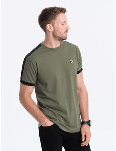 Ombre Clothing Pánske bavlnené tričko s kontrastnými vsadkami - olivové V4 S1632