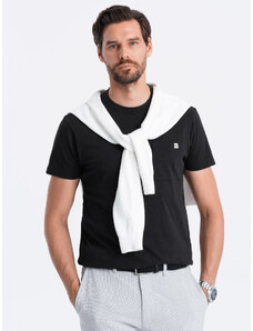 Ombre Clothing Pánske pletené tričko s vreckom - čierne V5 S1621