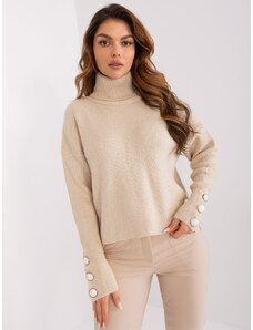 Fashionhunters Light beige knitted turtleneck sweater