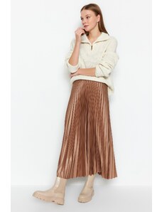 Trendyol Mink Pleated Maxi Knitted Skirt