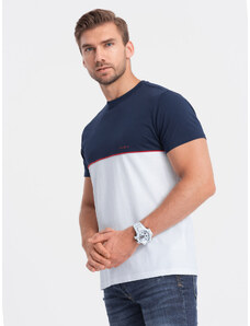 Ombre Clothing Pánske dvojfarebné bavlnené tričko - tmavomodré a biele V7 S1619