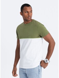 Ombre Clothing Pánske dvojfarebné bavlnené tričko - olivové a biele V5 S1619