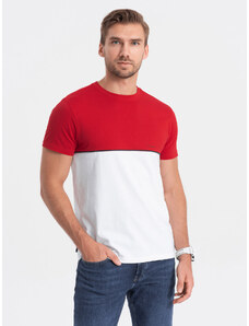 Ombre Clothing Pánske dvojfarebné bavlnené tričko - červené a biele V6 S1619