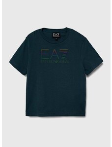 Detské bavlnené tričko EA7 Emporio Armani s potlačou