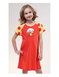 Vienetta Secret Detská nočná košeľa s krátkym rukávom Kurča, farba červená, 100% bavlna
