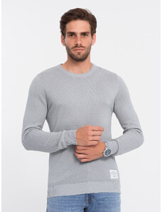 Ombre Clothing Pánsky textúrovaný sveter s polkruhovým výstrihom - svetlosivý V5 OM-SWSW-0104