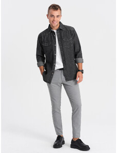 Ombre Clothing Pánska džínsová košeľa s vreckami - čierna V3 OM-SHDS-0115