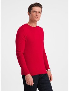 Ombre Clothing Klasický pánsky sveter s okrúhlym výstrihom - červený V5 OM-SWBS-0106