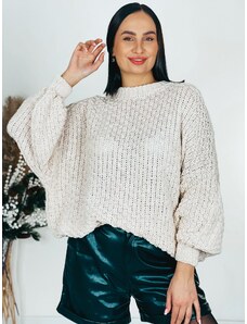 Webmoda Dámsky pletený oversize sveter so širokými rukávmi - béžový